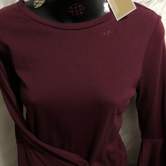 Michael Kors Merlot Gold Studs Flare Sleeves Top - Picture 8 of 8